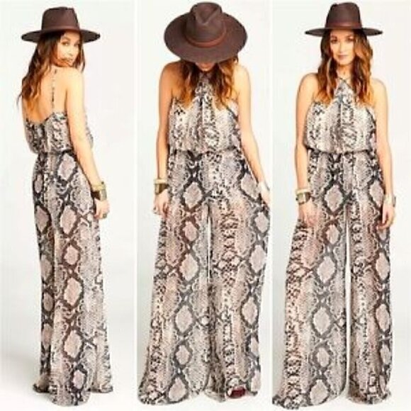 NEW W/ TAGS Show Me Your MuMu Jennifer Jumpsuit - Size S - Snake Lined Flowy - Picture 1 of 9